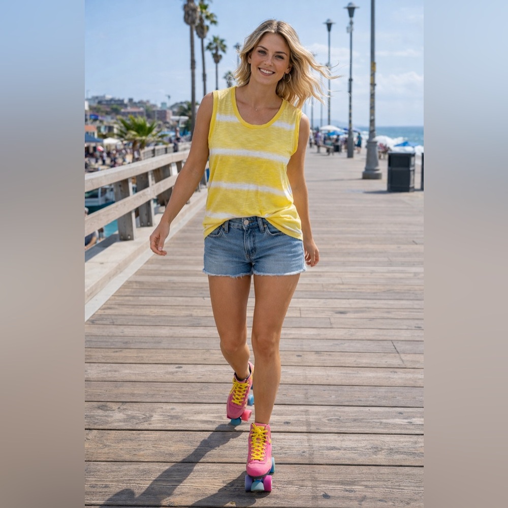 Banana Republic “Malibu Tee” Yellow and White Striped sleeveless Tank Top